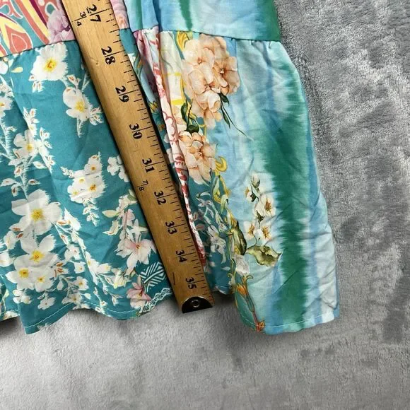 Women Dress  Large Made‎ In Italy Mix Print Patch Dress Fairy Bell Sleeve - Picture 6 of 12